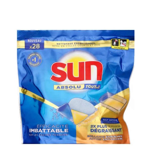 SUN Tablettes Lave-Vaisselle Dégraissant Absolu Tout En 1 le paquet de 28 tablettes