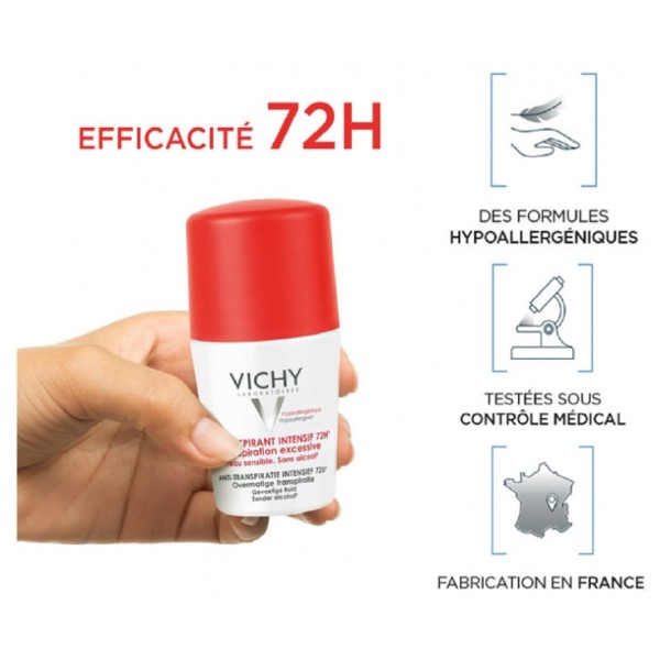 Vichy Détranspirant Intensif 72H Transpiration Excessive Lot de 2 x 50 ml - Authentique Original