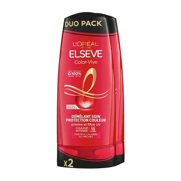 L'Oréal Paris Elseve Pack de 2 Démêlants Color-Vive Soin Cheveux Colorés (2x300 ml)