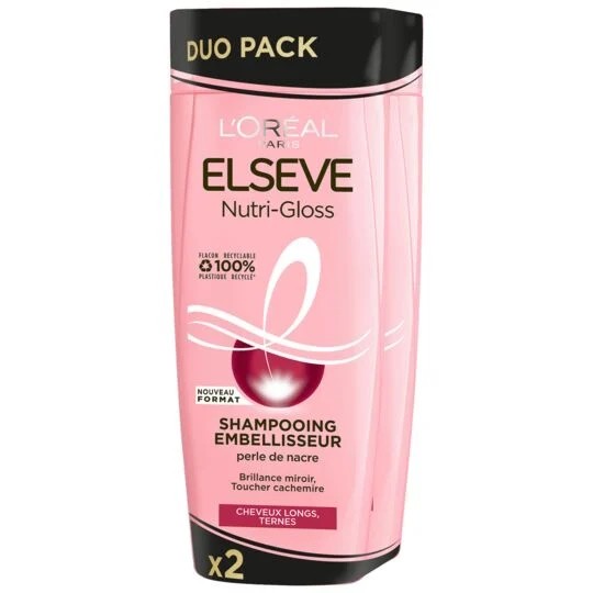 L'Oréal Paris Elseve Pack de 2 Shampoings Nutri-Gloss  Embelisseur Cheveux Longs Ternes (2x350 ml)