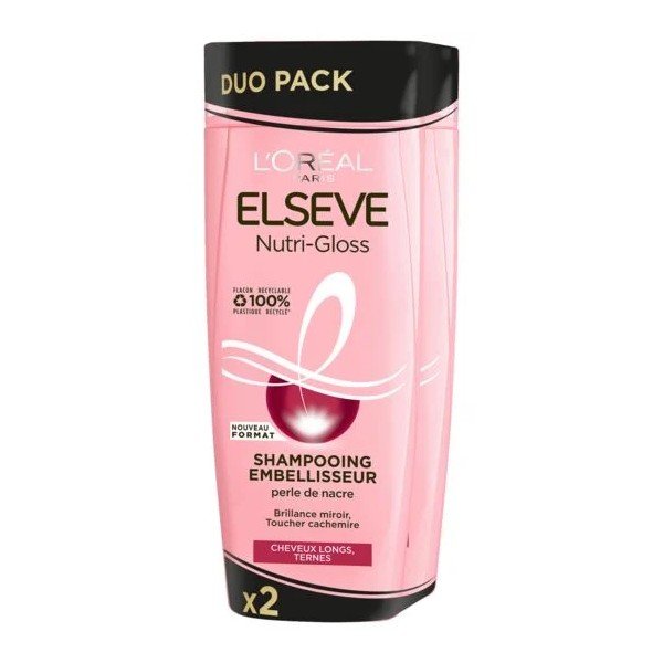 L'Oréal Paris Elseve Pack de 2 Shampoings Nutri-Gloss  Embelisseur Cheveux Longs Ternes (2x350 ml)