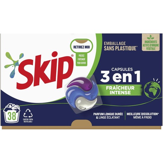 SKIP Lessive 38 Capsules 3 En 1 Fraîcheur Intense