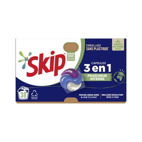 SKIP Lessive 38 Capsules 3 En 1 Fraîcheur Intense