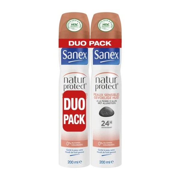 Sanex Lot de 2 Déodorants natur protect Sans éthanol. 0% alcool Pierre d'Alun (2 x 200ml) - Authentique Original