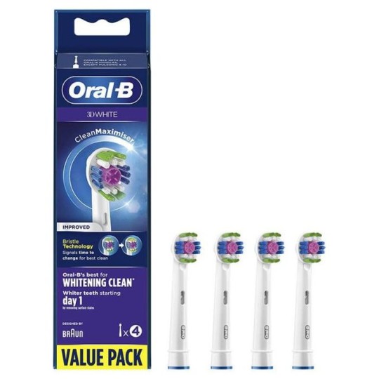 4 (Brossettes) Têtes de rechange 3D White Clean maximiser pour brosse à dents électrique Oral-B