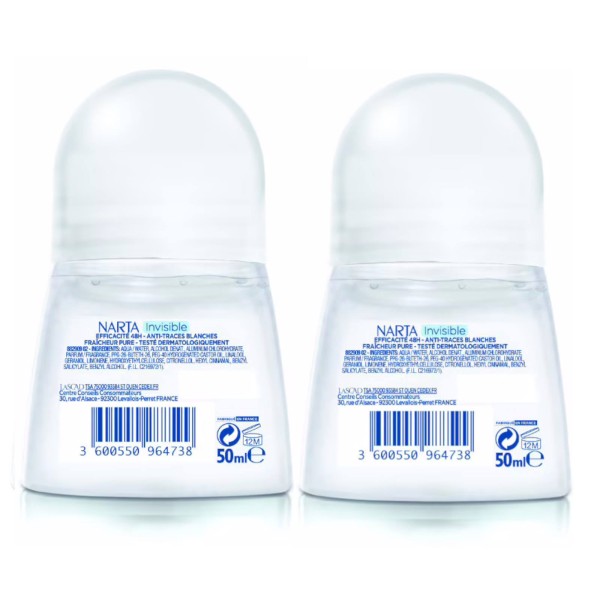 Narta Lot de 2 Billes (Stick) Anti-Transpirante Invisible 48 h 2X50 ml- Authentique Original