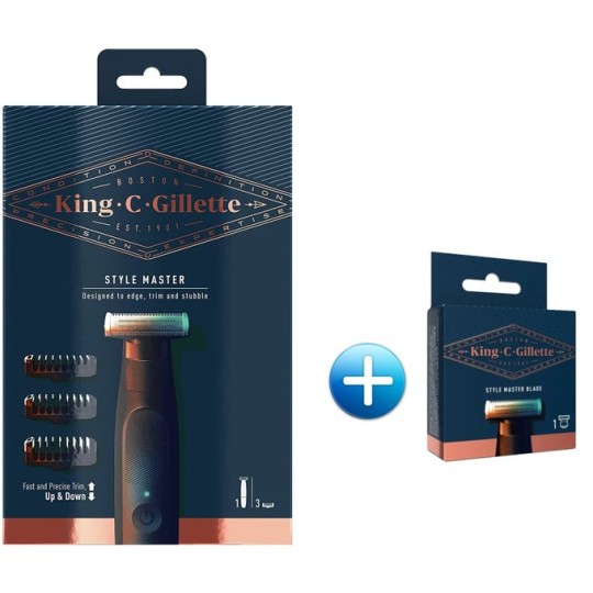 Gillette Tondeuse à Barbe Sans Fil 3 Sabot + 01 Recharge Suplémentaire - King C Styler Master