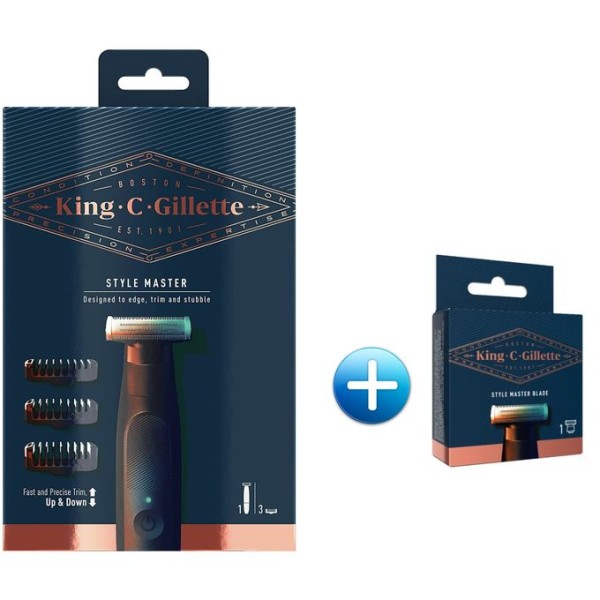 Gillette Tondeuse à Barbe Sans Fil 3 Sabot + 01 Recharge Suplémentaire - King C Styler Master