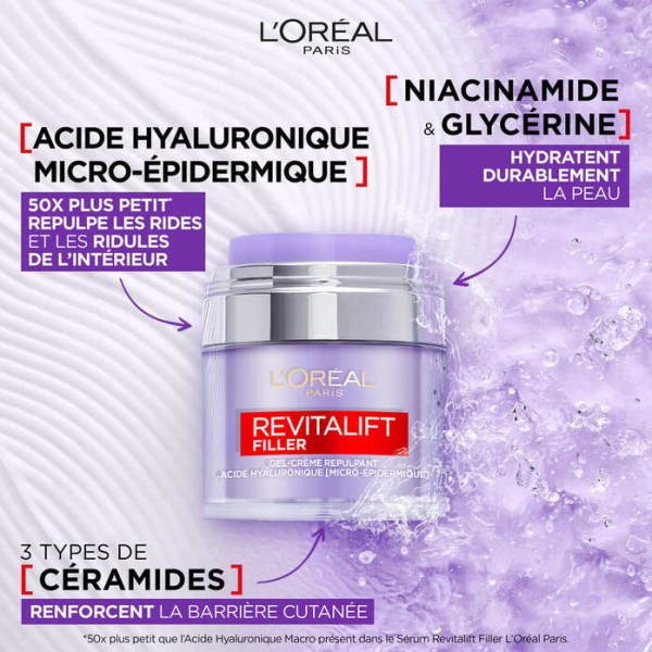 L'Oreal Paris Revitalift Filler Gel Crème Repulpant 50ml- Authentique - Original