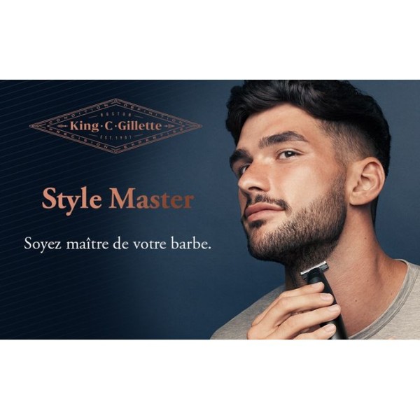 Gillette Tondeuse à Barbe Sans Fil 3 Sabot + 01 Recharge Suplémentaire - King C Styler Master