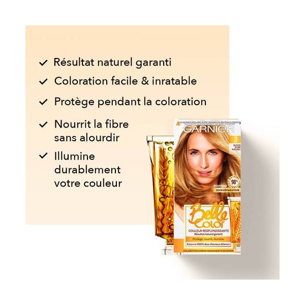 GARNIER Belle Color Crème de coloration à l’huile de germe de blé (n° 3 Blond Doré Naturel)