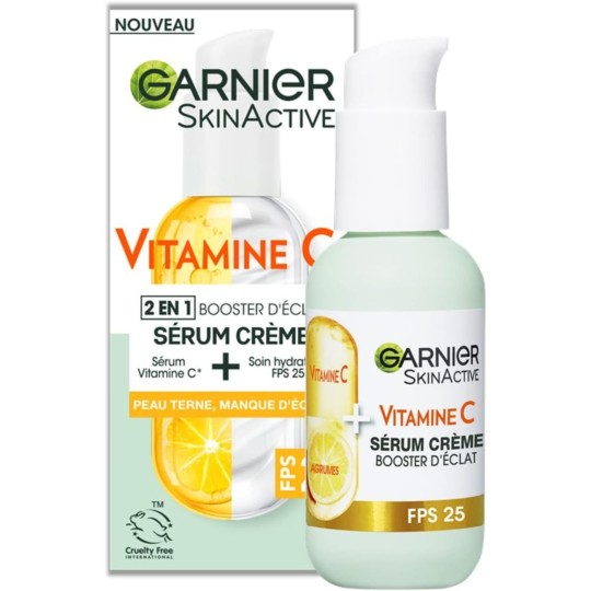 GARNIER Skin Active 2 en 1 Sérum-Crème Booster d'Eclat Vit C + FPS25 50ml Original