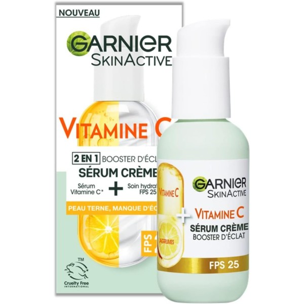 GARNIER Skin Active 2 en 1 Sérum-Crème Booster d'Eclat Vit C + FPS25 50ml Original