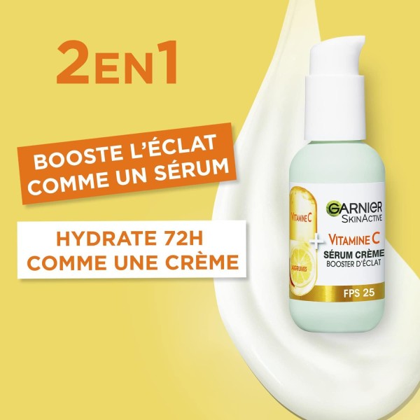 GARNIER Skin Active 2 en 1 Sérum-Crème Booster d'Eclat Vit C + FPS25 50ml Original