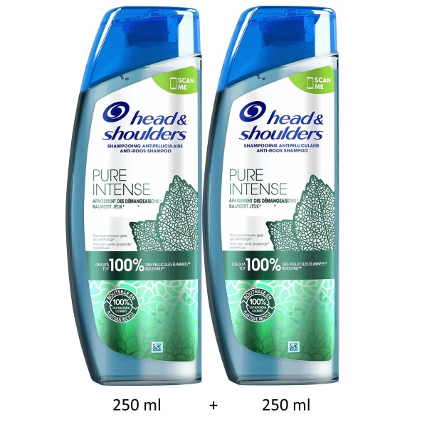 HEAD & SHOULDERS Pack de 2 Shampoings Pure Intense Antipelliculaire Apaise les Démangeaisons Cheveux Gras (2x250 ml)