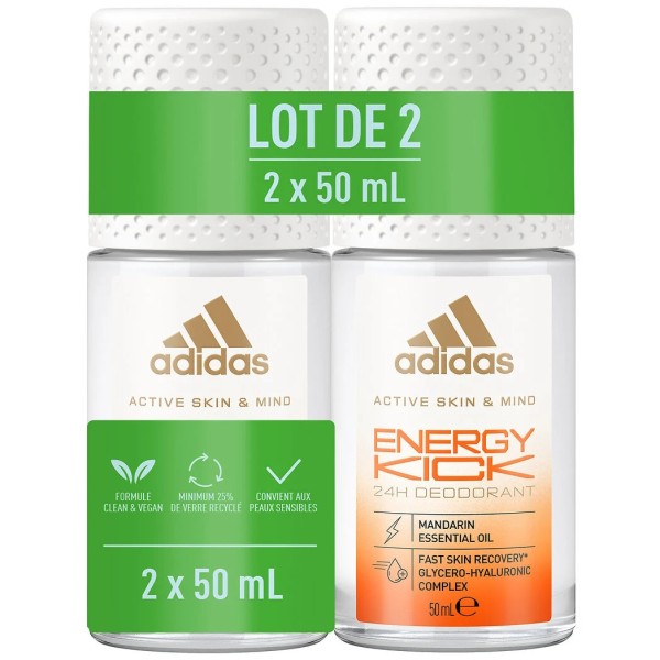 ADIDAS - Lot de 2 Déodorants Active Skin & Mind - Energy Kick (2 x 50 ml)