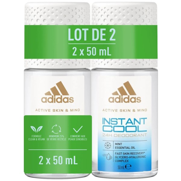 ADIDAS - Lot de 2 Déodorant Active Skin & Mind Instant Cool 24h (2 x 50 ml)