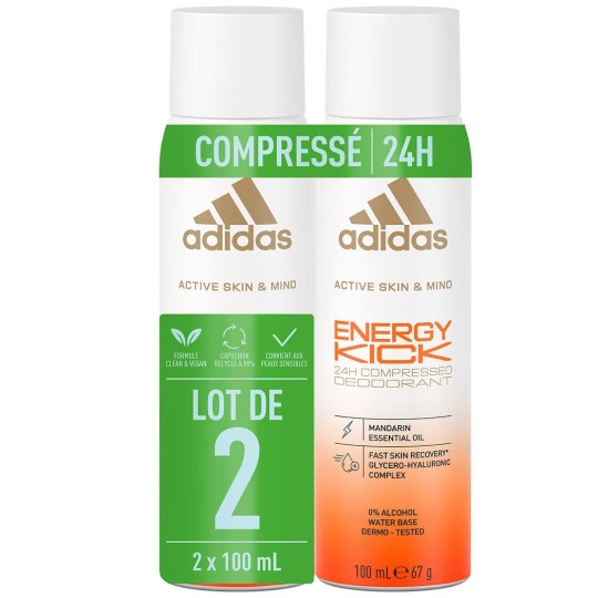 ADIDAS - Lot de 2 Déodorant Compressés Active Skin & Mind Energy Kick (2 x 100 ml)