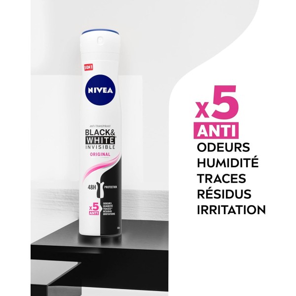 Nivea - Déodorant Spray 5 en 1 Anti-transpirant Black&White Original - 200 ml