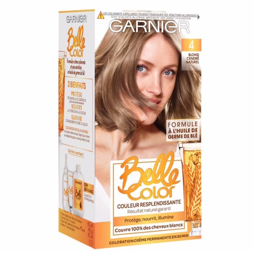 GARNIER Belle Color Crème de coloration à l’huile de germe de blé (n° 4 Blond Cendré Naturel)