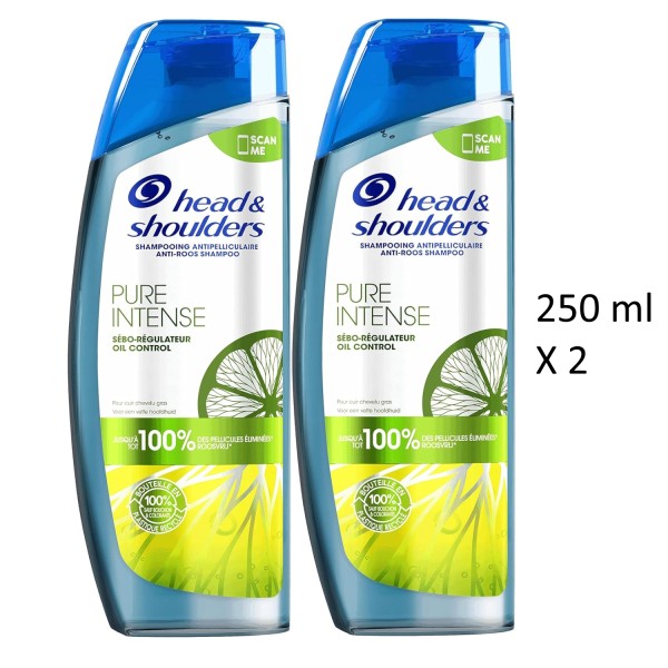 HEAD & SHOULDERS Pack de 2 Shampoings Pure Intense Sébo-Régulateur Antipelliculaire - Au Citron (2x250 ml)