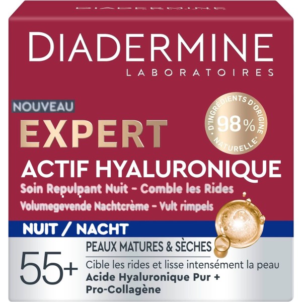 Diadermine - Crème de Nuit Expert - Soin Repulpant à l'Acide Hyaluronique 50 ml