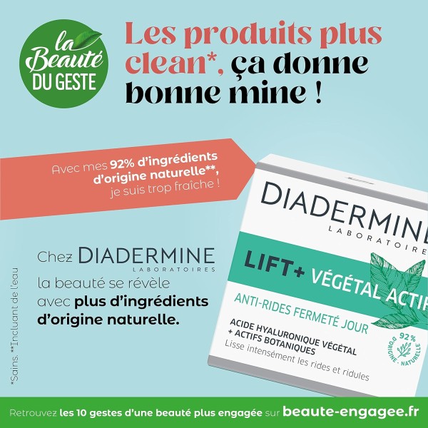 Diadermine - Crème de Jour Lift+ Végétal Actif Soin Anti-Rides Fermeté - Acide Hyaluronique 50 ml