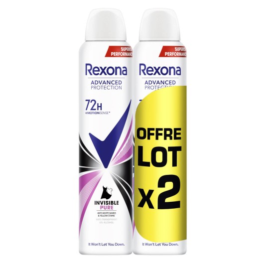 Rexona Lot de 2 Déodorants Anti-Transpirant Invisible Pure (2 x 200ml)