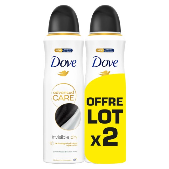 Dove Lot de 2 Déodorants Anti-Transpirant Fressia & Fleur de Violette Invisible Dry Advanced Care (2 x 200ml)