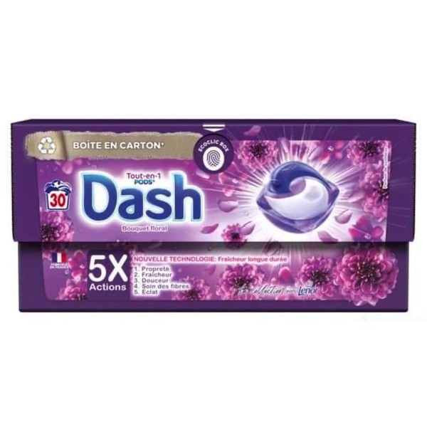 DASH Lessive Capsule Bouquet Florale Tout En 1 Pods (30 Capsules)