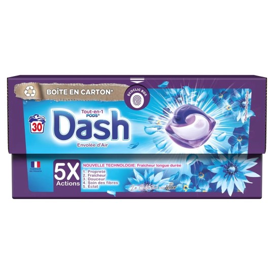 DASH Lessive Capsule Envolée D'Air Tout En 1 Pods (30 Capsules)