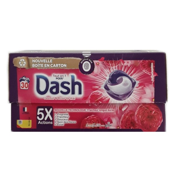 DASH Lessive Capsule Jasmin & Rose De Mai Tout-En-1 Pods (30 Capsules)