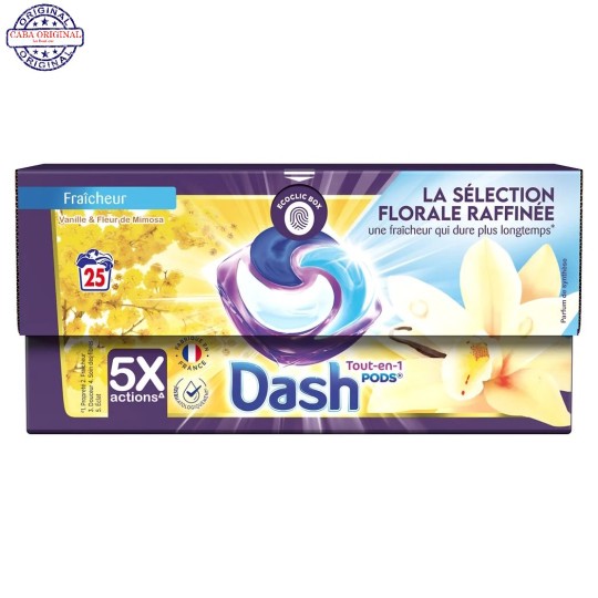 DASH Lessive CapsuleFraîcheur Vanille & Fleur De Mimosa Tout-En-1 Pods (25 Capsules)