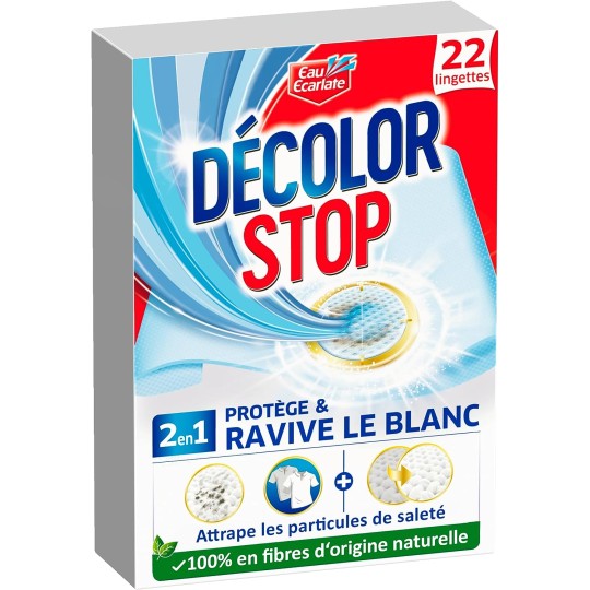 Decolor STOP 22 Lingettes Anti-Décoloration Ravive le Blanc