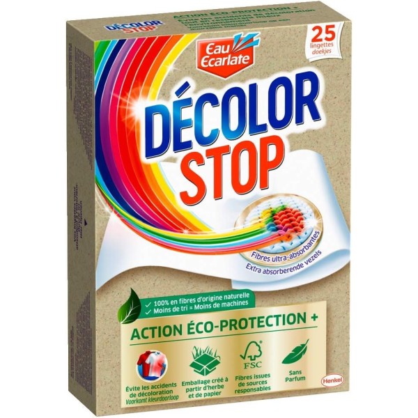 Decolor STOP 25 Lingettes Anti-Décoloration Action Eco Protection