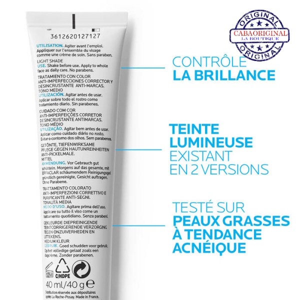 La Roche Posay Effaclar Duo+ Soin Correcteur Déinscrustant UNIFIANT (Teinté Light) 40ml  - Original